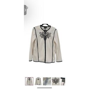 Bob Mackie Womens Wearable Art Jacket S ZipUp Fleece Sweater Cream